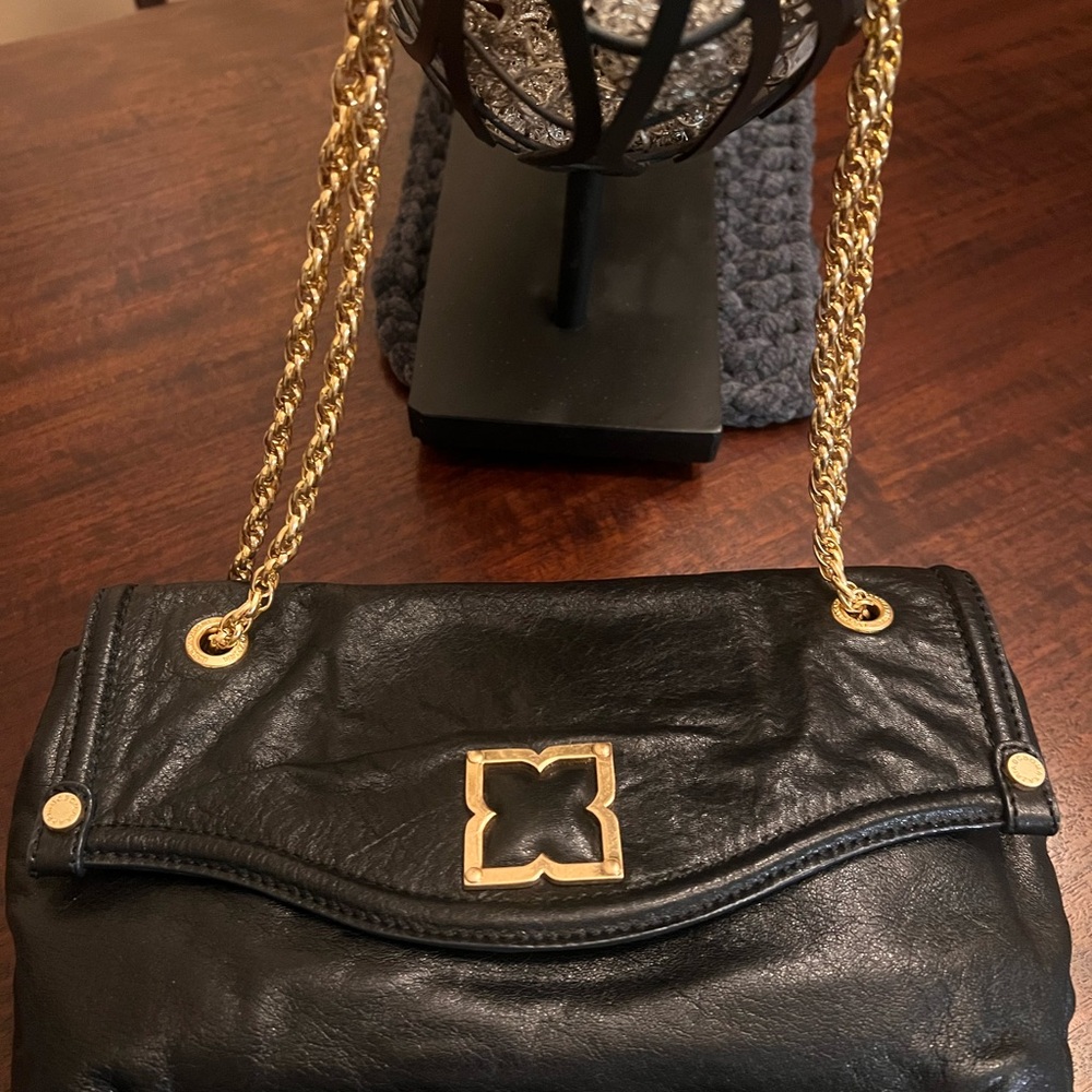 NWOT BCBGMaxAzria Black Leather Shoulder Bag with Gold Chain